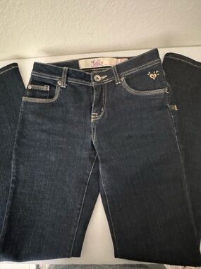Justice Simply Low Dark Wash Girls' Denim Jeans with Logo Accent SZ 14S
